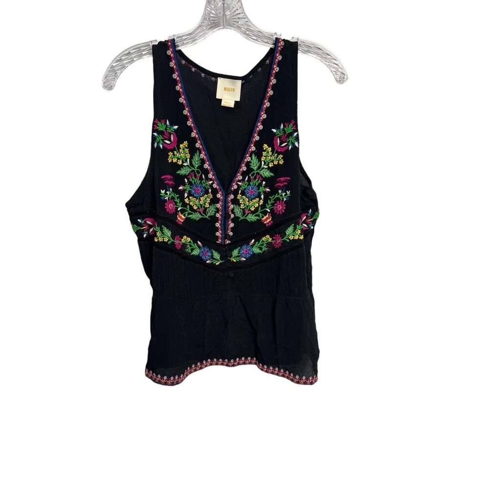 Anthropologie Black Embroidered Short Sleeve Top